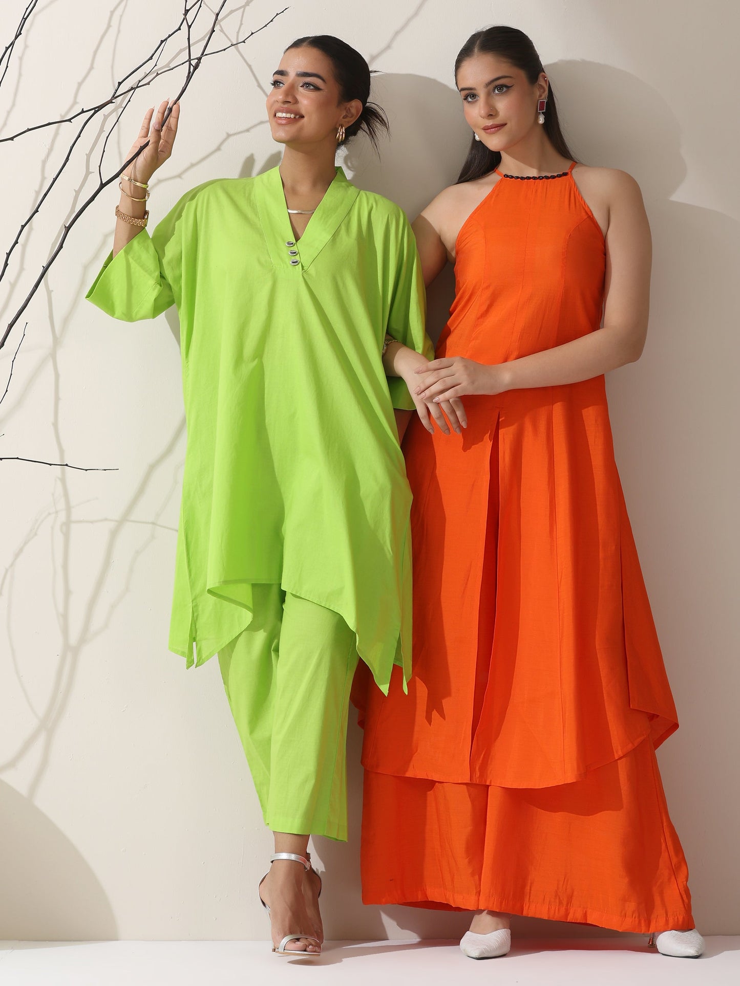 Dhiyona ST 2-Piece Sinful Green Kurta Set for Women – Japanese-Inspired Design with Silver Beads & Matching Pants | Elegant Ethnic Co-ord