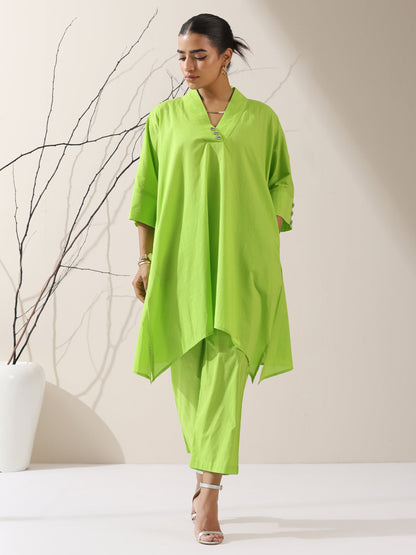 Dhiyona ST 2-Piece Sinful Green Kurta Set for Women – Japanese-Inspired Design with Silver Beads & Matching Pants | Elegant Ethnic Co-ord