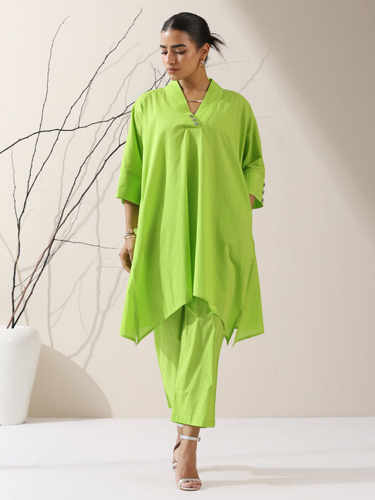 Dhiyona ST 2-Piece Sinful Green Kurta Set for Women – Japanese-Inspired Design with Silver Beads & Matching Pants | Elegant Ethnic Co-ord