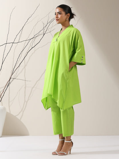 Dhiyona ST 2-Piece Sinful Green Kurta Set for Women – Japanese-Inspired Design with Silver Beads & Matching Pants | Elegant Ethnic Co-ord
