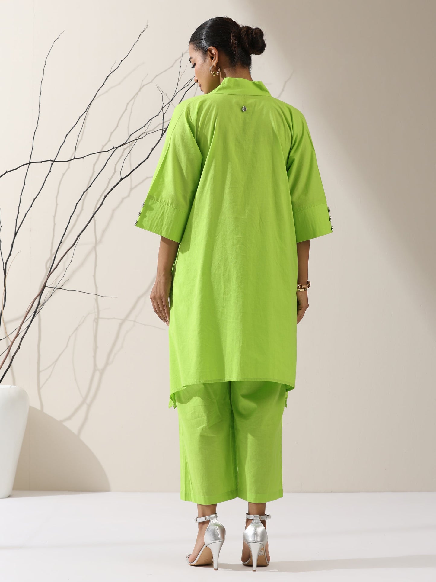 Dhiyona ST 2-Piece Sinful Green Kurta Set for Women – Japanese-Inspired Design with Silver Beads & Matching Pants | Elegant Ethnic Co-ord