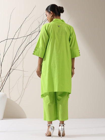 Dhiyona ST 2-Piece Sinful Green Kurta Set for Women – Japanese-Inspired Design with Silver Beads & Matching Pants | Elegant Ethnic Co-ord