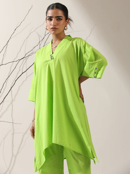 Dhiyona ST 2-Piece Sinful Green Kurta Set for Women – Japanese-Inspired Design with Silver Beads & Matching Pants | Elegant Ethnic Co-ord