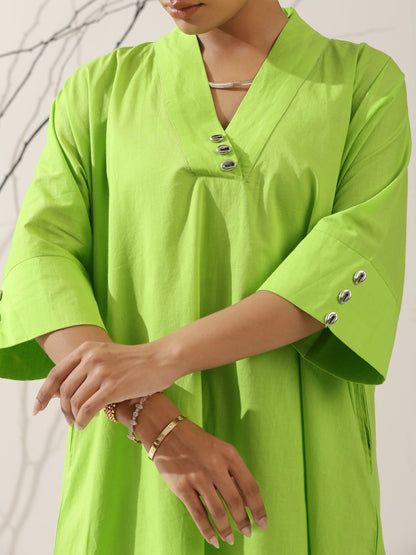 Dhiyona ST 2-Piece Sinful Green Kurta Set for Women – Japanese-Inspired Design with Silver Beads & Matching Pants | Elegant Ethnic Co-ord
