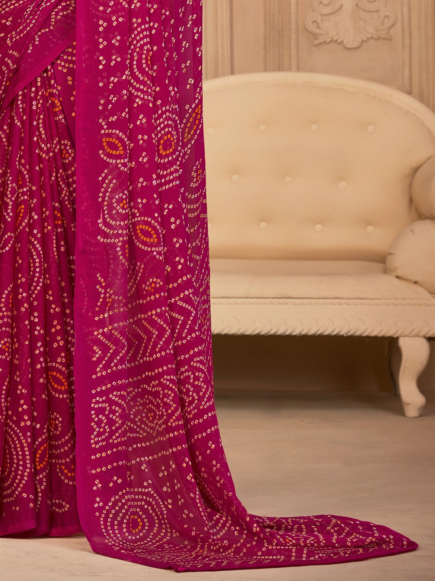 Women's Chiffon Pink Printed Designer Saree With Blouse Piece