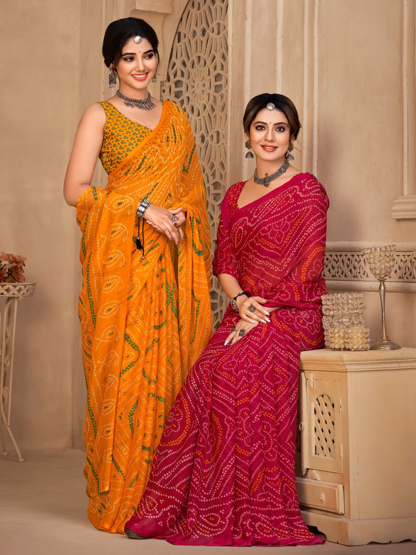 Women's Chiffon Pink Printed Designer Saree With Blouse Piece