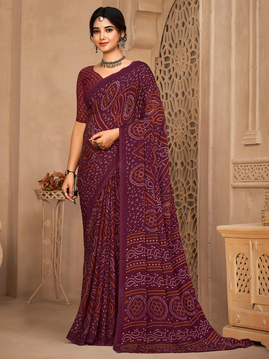 Women's Chiffon Purple Printed Designer Saree With Blouse Piece