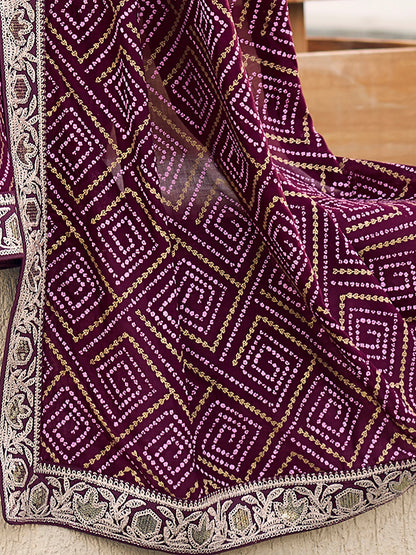 Women's Vichitra Silk Purple Embellished Designer Saree With Blouse Piece