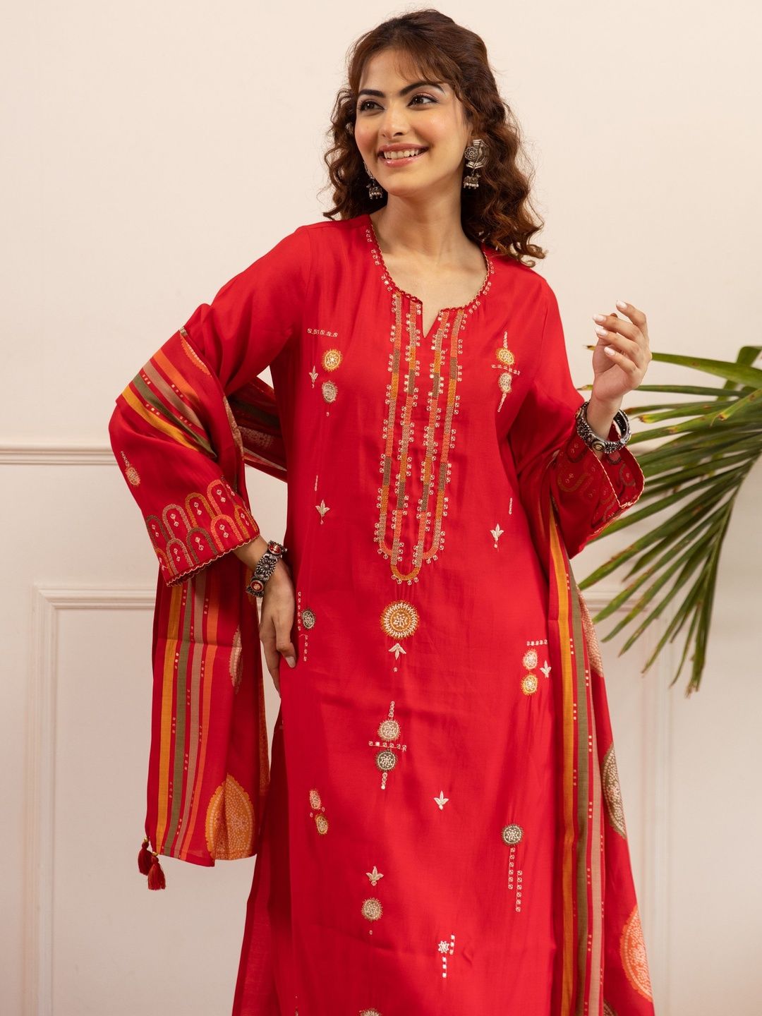 Dhiyona KL Women Ethnic Motifs Printed Regular Sequinned Kurta with Palazzos & With Dupatta