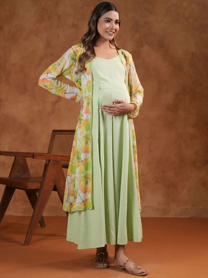 Dhiyona AY Women's Fit & Flared Maternity Ethnic Dress With Cape Jacket