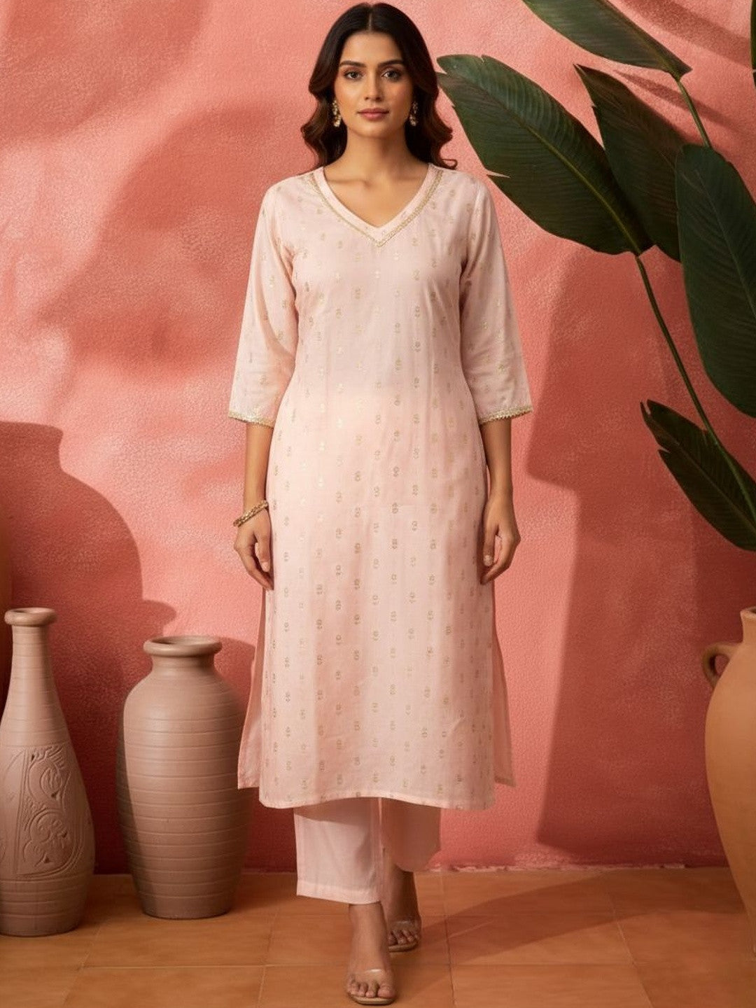 Dhiyona SN Printed V-Neck Kurta & Trousers