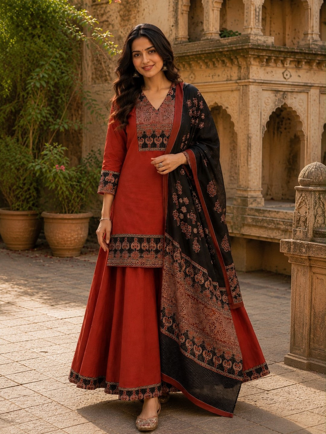 Surbhi Rust Cotton Farshi Suit Set