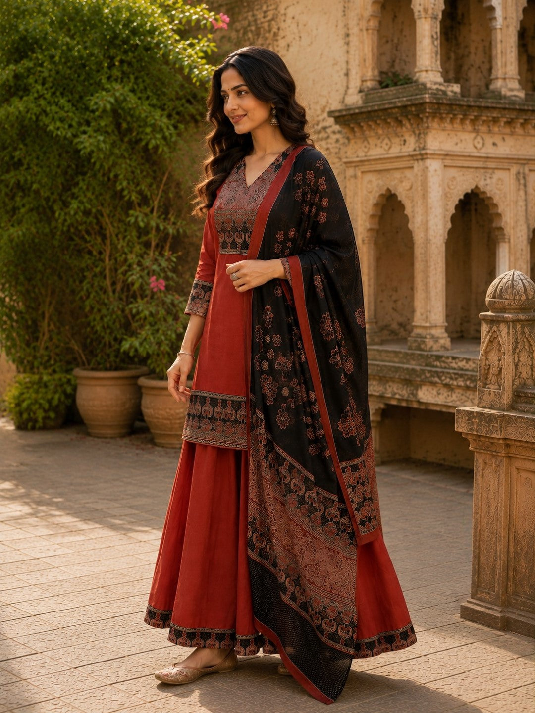 Surbhi Rust Cotton Farshi Suit Set