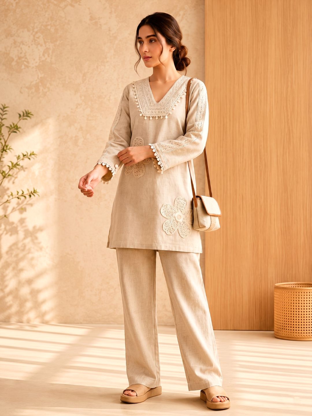 Sushi tan Embroidery Co-Ord set