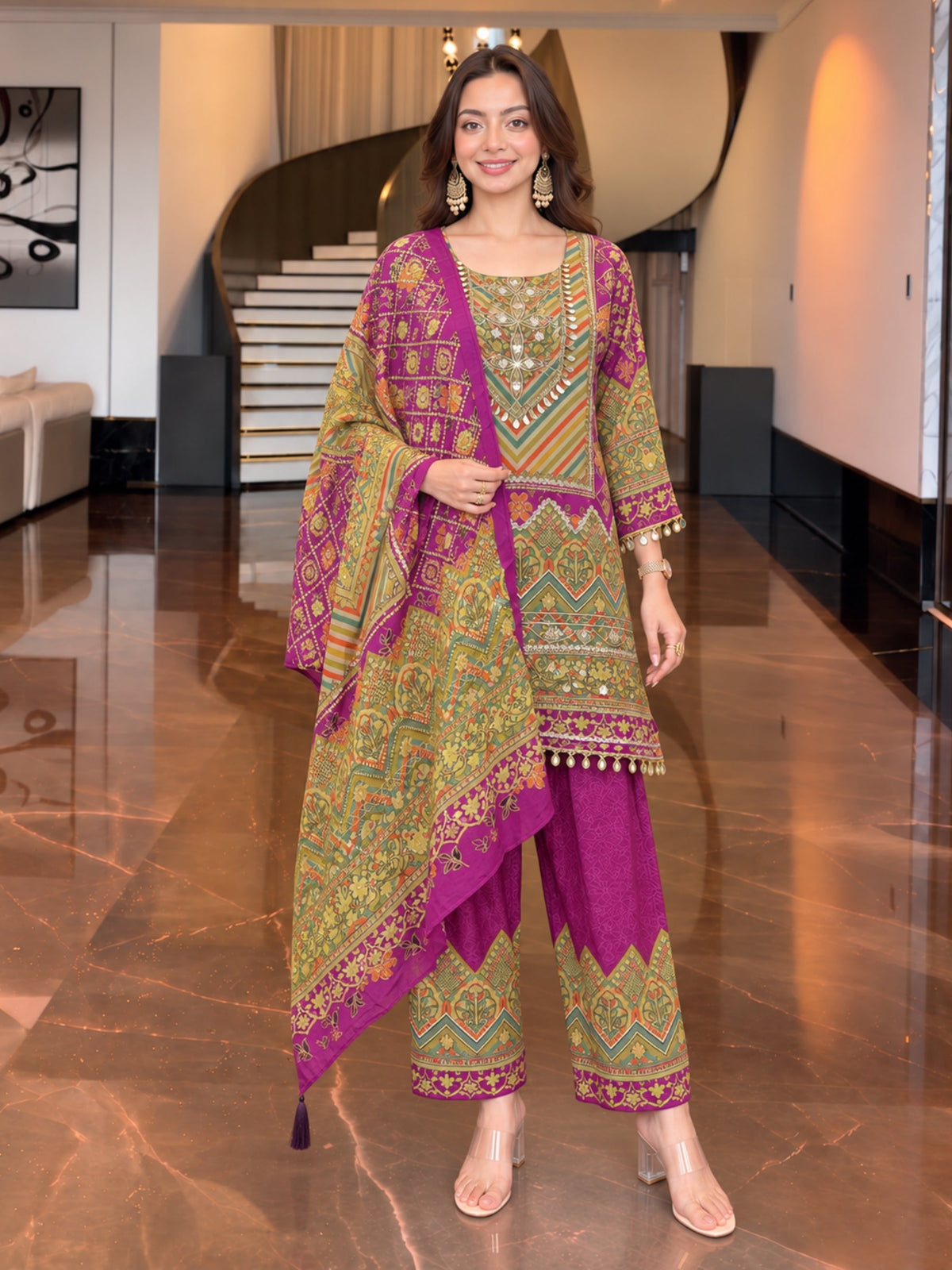 Sushi Vibgyor Work Printed Farshi Suit Set