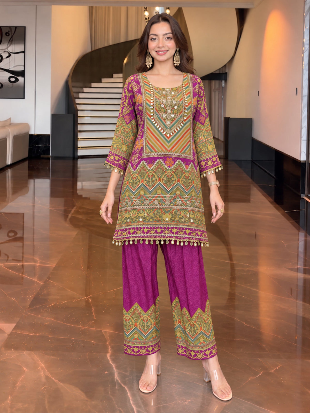 Sushi Vibgyor Work Printed Farshi Suit Set