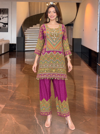 Sushi Vibgyor Work Printed Farshi Suit Set