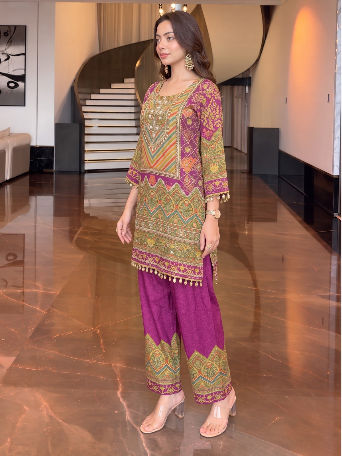 Sushi Vibgyor Work Printed Farshi Suit Set
