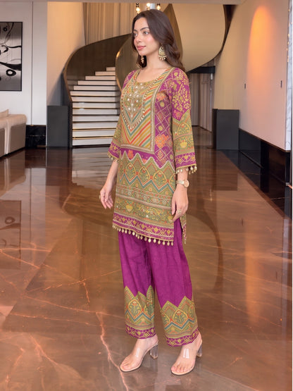 Sushi Vibgyor Work Printed Farshi Suit Set