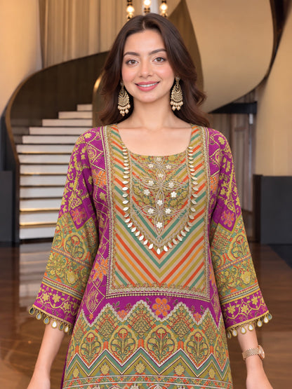 Sushi Vibgyor Work Printed Farshi Suit Set