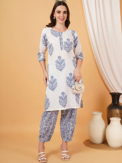 Women Floral Printed Regular Pure Cotton Kurta with Harem Pants