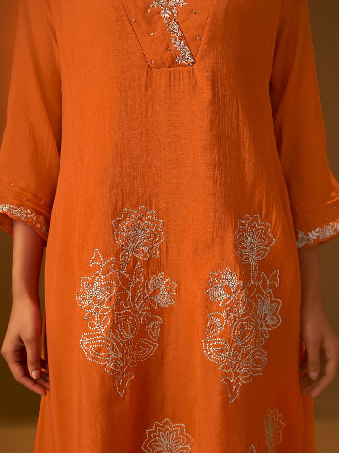 Dhiyona IE Floral Embroidered Square Neck Tunic & Trousers