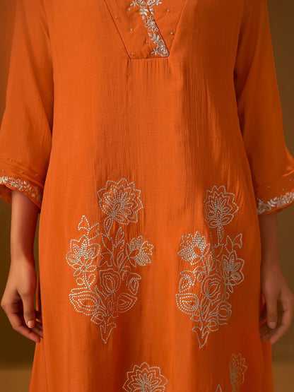 Dhiyona IE Floral Embroidered Square Neck Tunic & Trousers