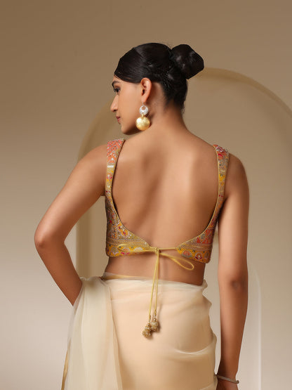 Dhiyona ST Embroidered Yellow and Green Blouse with Pendant Tie