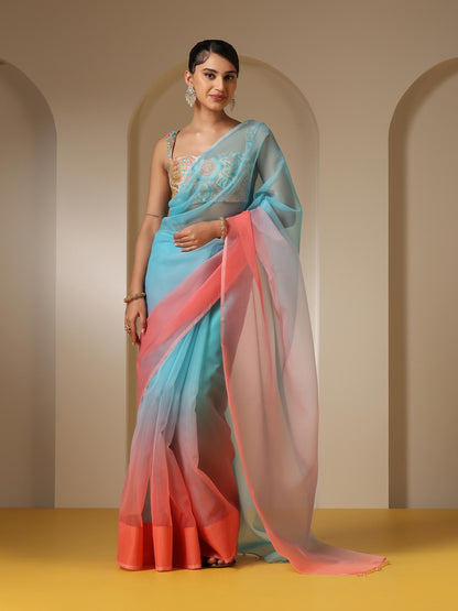 Dhiyona ST Tropical Pink and Blue Organza Ombre Saree