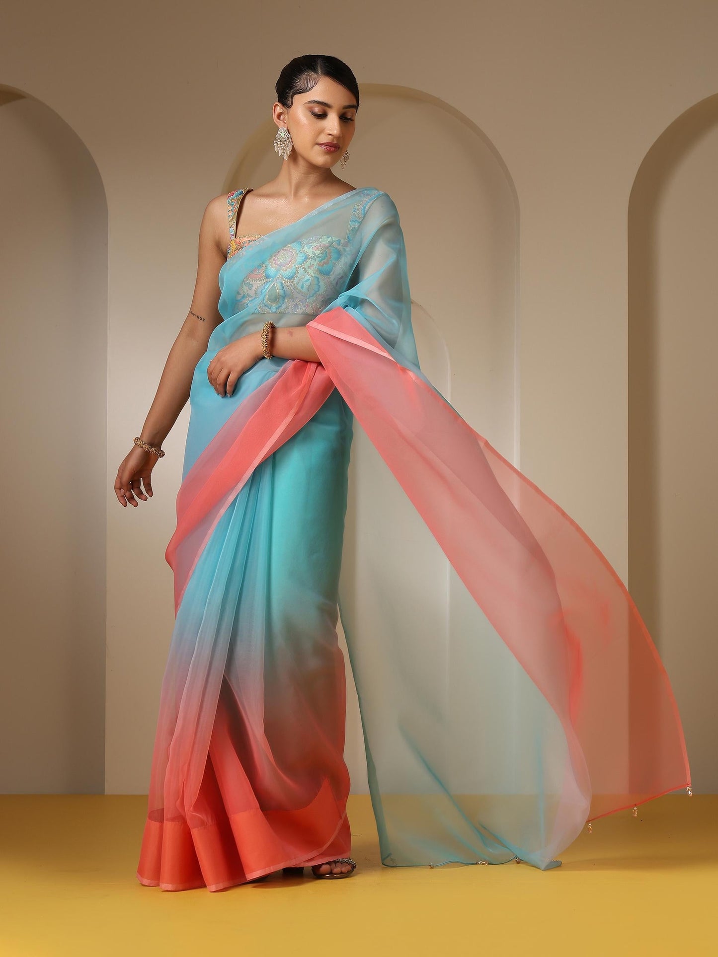Dhiyona ST Tropical Pink and Blue Organza Ombre Saree