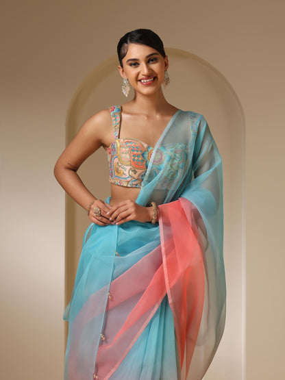 Dhiyona ST Tropical Pink and Blue Organza Ombre Saree