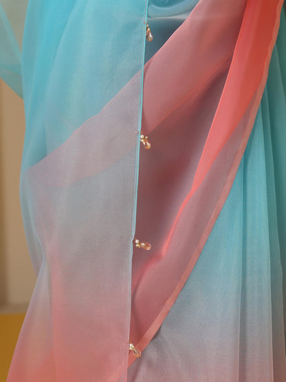 Dhiyona ST Tropical Pink and Blue Organza Ombre Saree