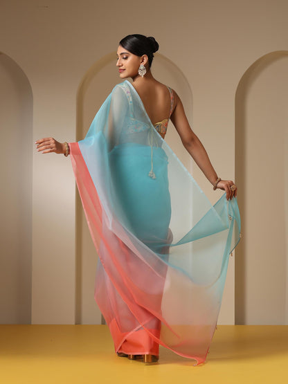 Dhiyona ST Tropical Pink and Blue Organza Ombre Saree
