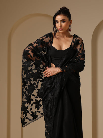 Dhiyona ST Night Bird Net Saree with Blouse Fabric