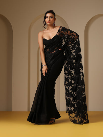 Dhiyona ST Night Bird Net Saree with Blouse Fabric