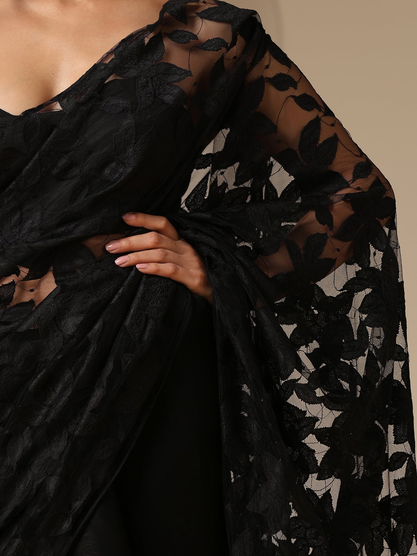 Dhiyona ST Night Bird Net Saree with Blouse Fabric