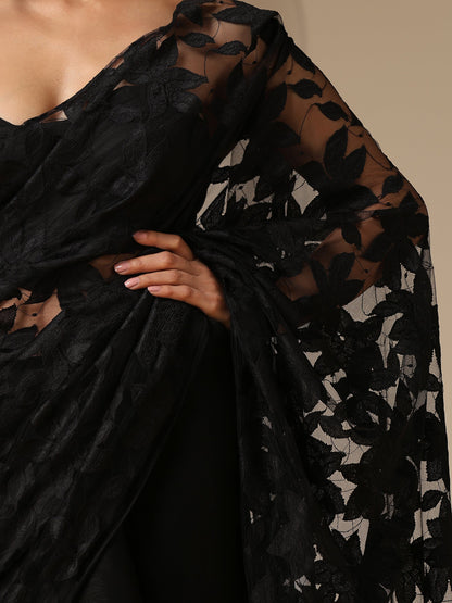 Dhiyona ST Night Bird Net Saree with Blouse Fabric