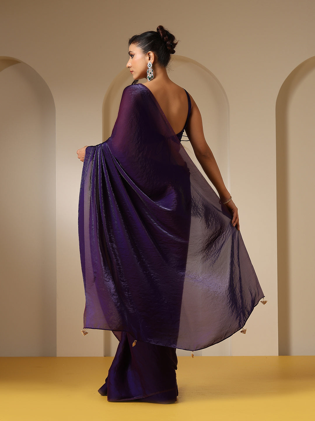 Dhiyona ST Metallic Purple Satin Saree with Self Blouse Fabric