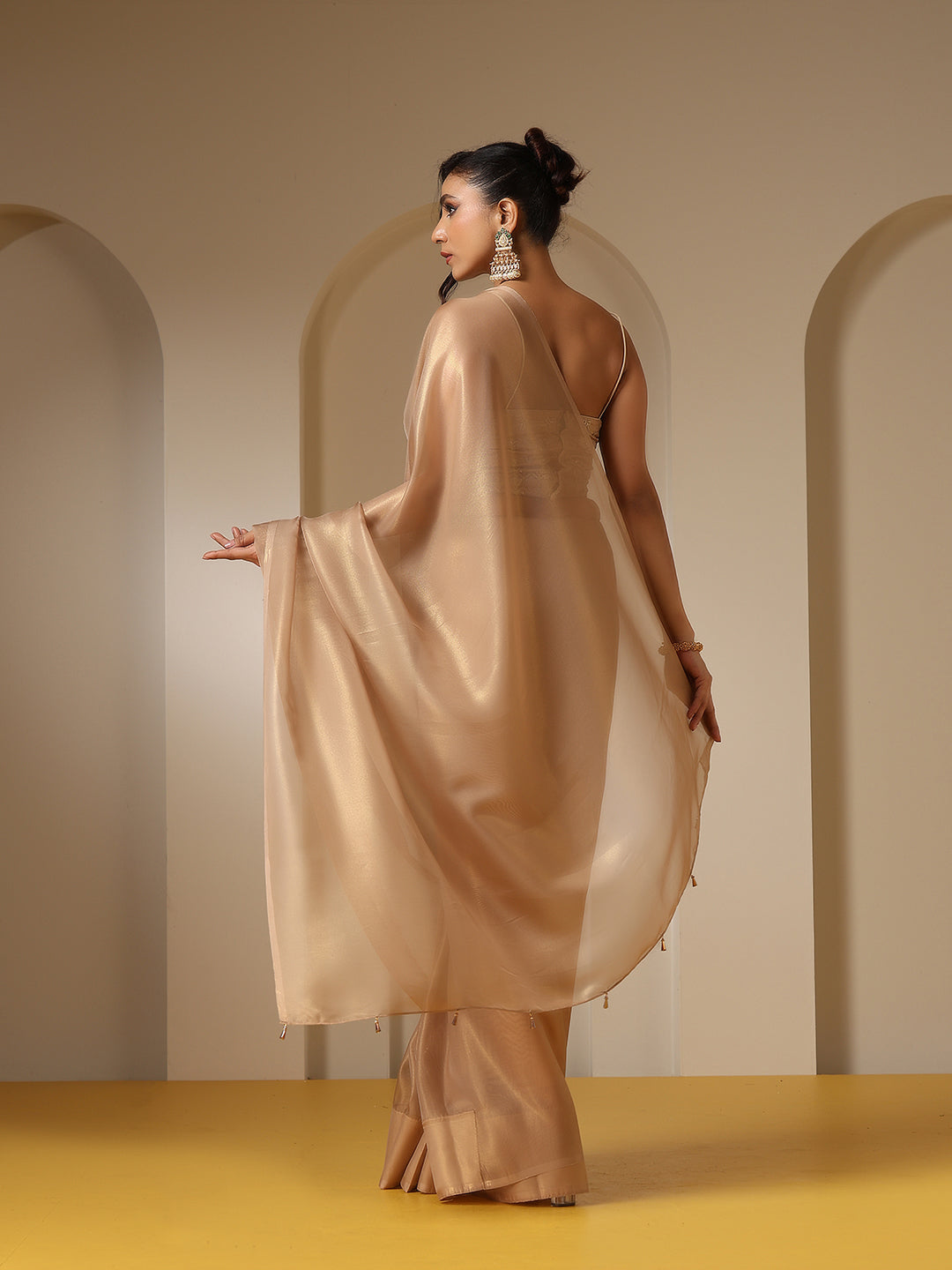 Dhiyona ST Glamorous Gold Organza Saree with Embroidered Blouse Fabric