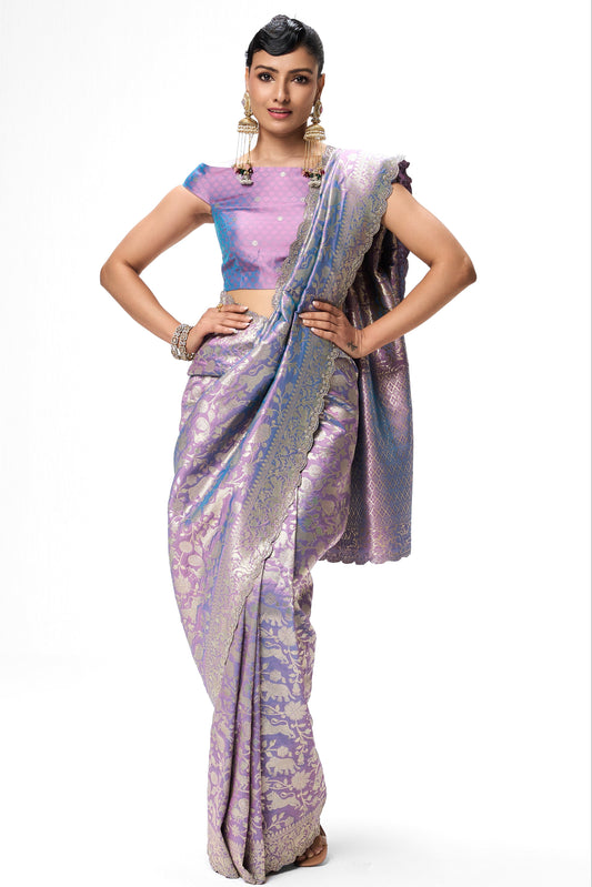 Dhiyona ST Lilac Modern Heritage Banarasi Saree with Diamonds with Blouse Fabric
