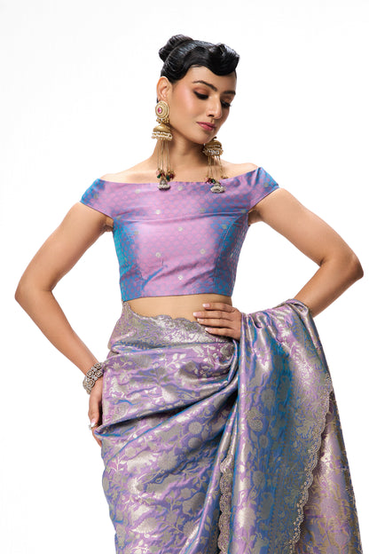 Dhiyona ST Lilac Modern Heritage Banarasi Saree with Diamonds with Blouse Fabric