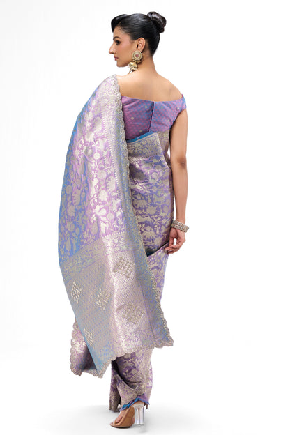 Dhiyona ST Lilac Modern Heritage Banarasi Saree with Diamonds with Blouse Fabric