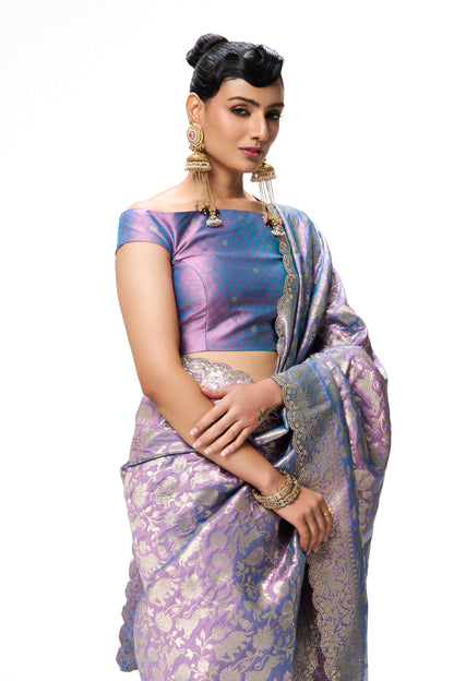 Dhiyona ST Lilac Modern Heritage Banarasi Saree with Diamonds with Blouse Fabric