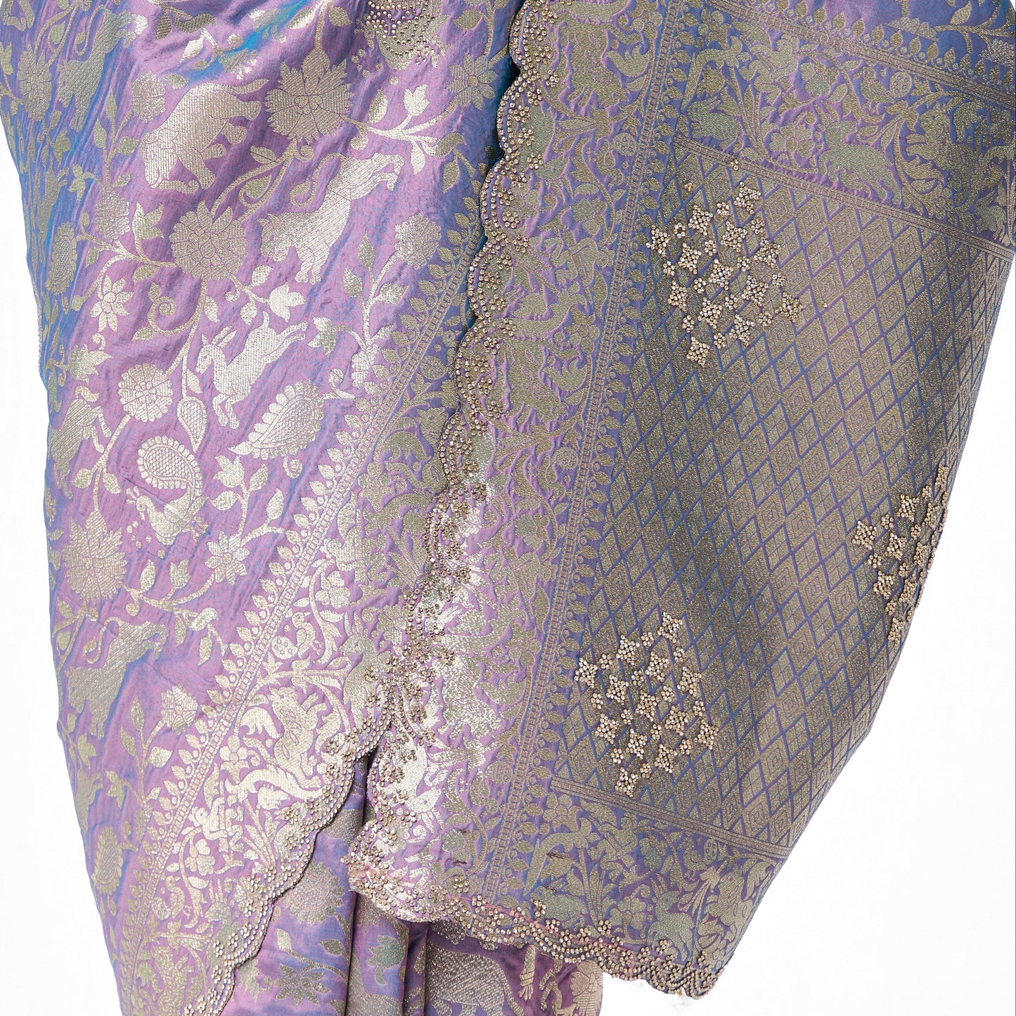 Dhiyona ST Lilac Modern Heritage Banarasi Saree with Diamonds with Blouse Fabric