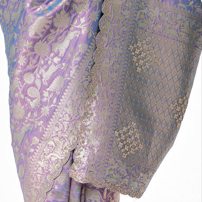 Dhiyona ST Lilac Modern Heritage Banarasi Saree with Diamonds with Blouse Fabric