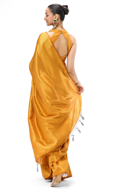 Dhiyona ST Yellow Soft Silk Jaal Banarasi Saree with Blouse Fabric