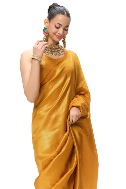 Dhiyona ST Yellow Soft Silk Jaal Banarasi Saree with Blouse Fabric