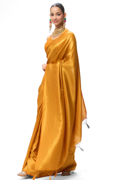 Dhiyona ST Yellow Soft Silk Jaal Banarasi Saree with Blouse Fabric
