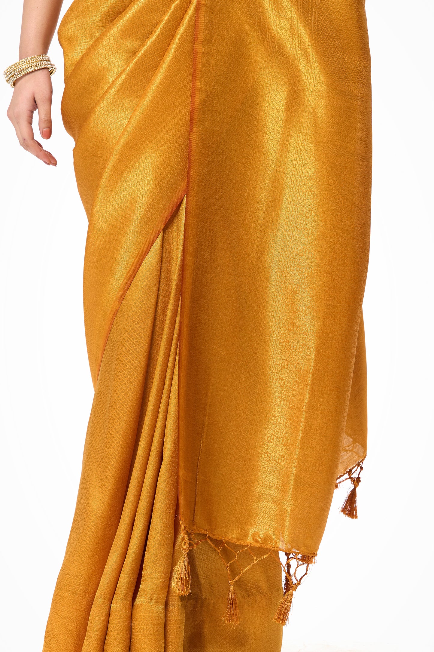 Dhiyona ST Yellow Soft Silk Jaal Banarasi Saree with Blouse Fabric