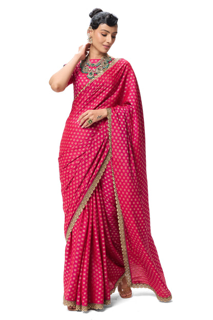 Dhiyona ST Pink Woven silk all over lace saree with Blouse Fabric
